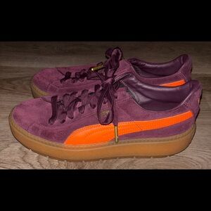 Puma Burgundy Sneakers with Bright Orange Accent